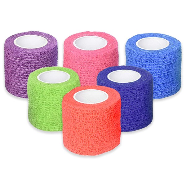 Ever Ready First Aid Self Adherent Cohesive Bandages 2" x 5 Yards - 12 Count, Rainbow Colors