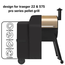 Outdoor Grill Cover for Traeger 22 & 575 Series Wood Pellet Grill and Smoker, Waterproof and Heavy Duty BBQ Grill Cover with Straps for Treager Pro 22 / Pro 575, Z Grills 550B and More