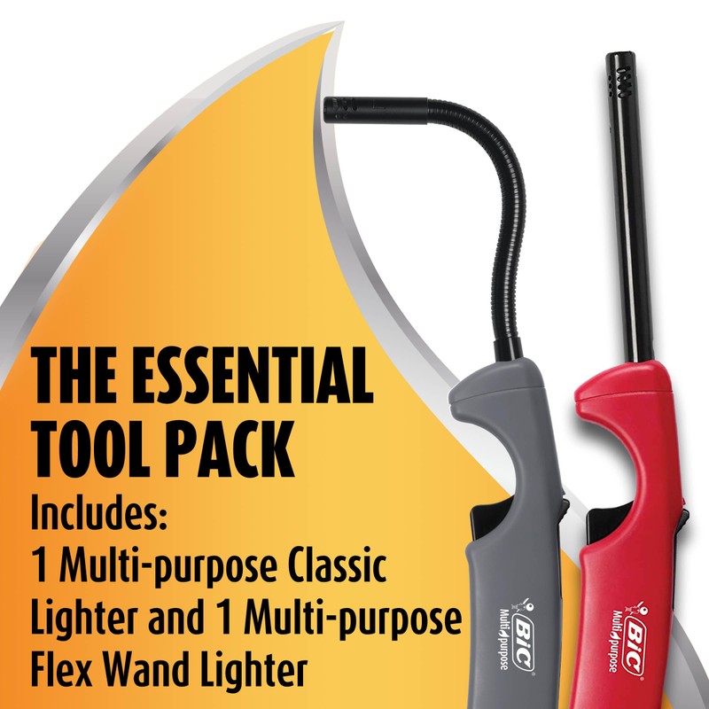 BIC Multi-Purpose Classic Edition Lighter & Flex Wand Lighter, 2-Pack