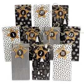 Papierdrachen DIY Advent Calendar for Filling, 24 Printed Gift Bags and 24 Number Stickers and Clips, for Crafting and Gifts, Christmas