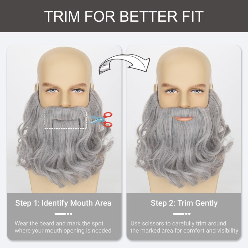 Yan Dream Men Grey Curly Fake Beard with Mustache Wavy