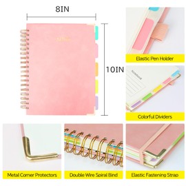 Layway 5 Subject College Ruled Notebook, Hardcover Spiral with Removable Dividers - 8x10 Inch 300 Pages No Bleed Paper for School, College, Work, Students (Black)