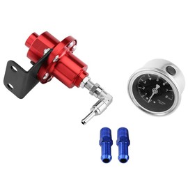Fuel Pressure Regulator Kit, Universal Aluminum Adjustable FPR Fuel Pressure Regulator with Pressure Gauge for Car Car (Red)