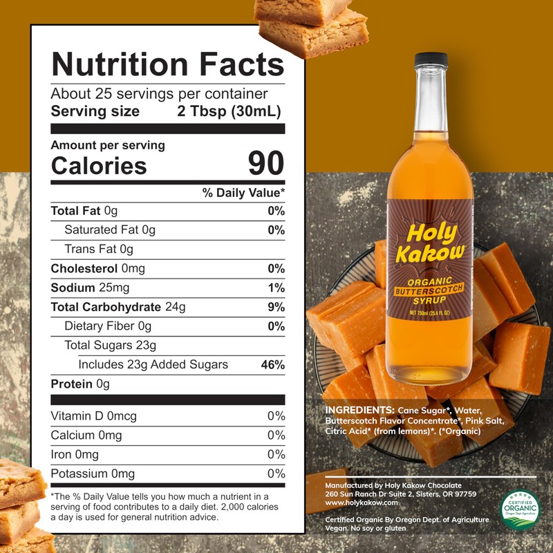 Holy Kakow Organic Butterscotch Syrup - Coffee Syrup, Liquid Sugar