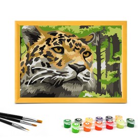 Nariolar Paint by Numbers for Kids Ages 4-8 with 7X9.5 inch Pre-Printed Cardboard,9 Acrylic Paint Pots and 3 Painting Brushes, Room Decor for Children,(Jungle Cheetah)