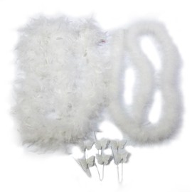 YCHTEWY-Elegant Turkey & Marabou Feather Boa - Glamorous 2-Yard Accessory for Parties, Weddings, Costumes & Décor, White
