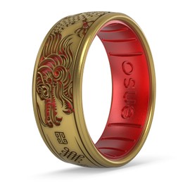 Enso Rings Etched Dualtone Silicone Ring - Comfortable and Flexible Design - Year of the Dragon - Gold - 10