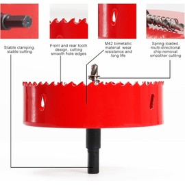 Minnhua Hole Saw 120 mm High-Speed Steel HSS M42 Bi-Metal Hole Saw Wood Hole Cutter Hole Cutter Hole Cutter with Hex Shank and Drill for Wood Plasterboard Drywall Metal (Red)