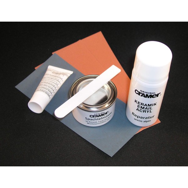 Cramer 16080EN Repair-Kit Enamel Acrylic Ceramic – Alpine White/Sanitary White – for Durable Repairs of Bath tubs, Shower Trays and washbasins
