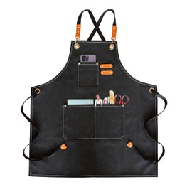 ursapela Canvas Heavy Duty Chef Apron for Men Women with Large Pockets Crossback Grilling Cooking Workshop Barista Work Apron