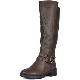 DREAM PAIRS Women's Knee High Boots, Buckle Riding Boots,Size 10,Brown,UNCLE