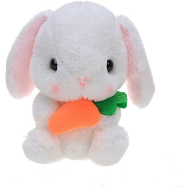 Plushland Easter White Stuffed Bunny Animal with Carrot Soft Lovely Realistic Long-Eared Standing Rabbit Plush Toy