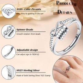 KRFY 925 Sterling Silver Rings Women Adjustable Fidget Rings For Anxiety Women Cubic Zircon Daughter Fidget Ring Silver Infinity Moon Star Anxiety Ring Spinning Anxiety Rings For Women