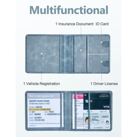 Mymazn Car Registration and Insurance Holder, Car Document Holder with Magnetic Closure, Faux Leather Registration Holder for Driver's License & Essential Documents, Vintage Blue