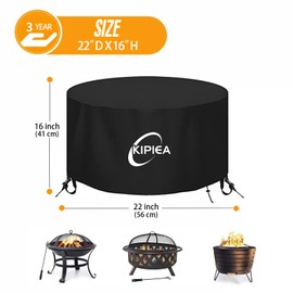 Kipiea Fire Table Covers, Waterproof Round Fire Pit Cover, Heavy Duty Outdoor Firepit Covers with Anti UV and No Tears, No Fading (22"D x 16" H)