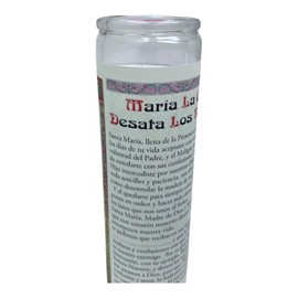 Virgen desata nudos 14 oz vaso grande una pieza prayer candle one piece 14 oz tall glass oración al reverso en español Blanca sin aroma