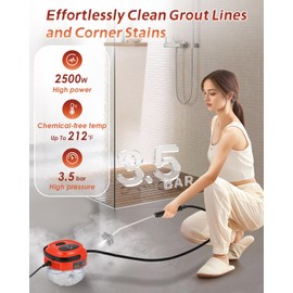 Hapyvergo Handheld Steam Cleaner Touch Panel 2500W High Pressure Steamer for Cleaning Grout Tile Portable Steamer for Car Auto Home Small Power Cleaning Steamer with Drain Hole (Orange-red)