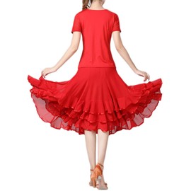 CISMARK Elegant Ballroom Dance Latin Flamenco Dance Skirt for Women, Red, One Size