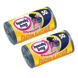 Handy Bag Roll Bin Liners, Push Handles, Elastic Fastening, Very Durable, Leak-Resistant, Dark Grey, Opaque 6758930 50 l 20