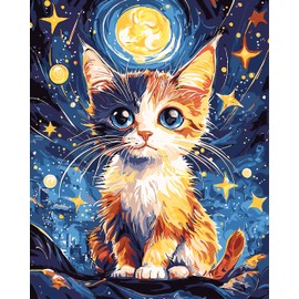 FILASLFT Paint by Numbers Kit for Adults Cat, Starry Night Adult Paint by Number Kits, DIY Acrylic Oil Painting on Canvas for Home Wall Decor 16 x 20 Inch