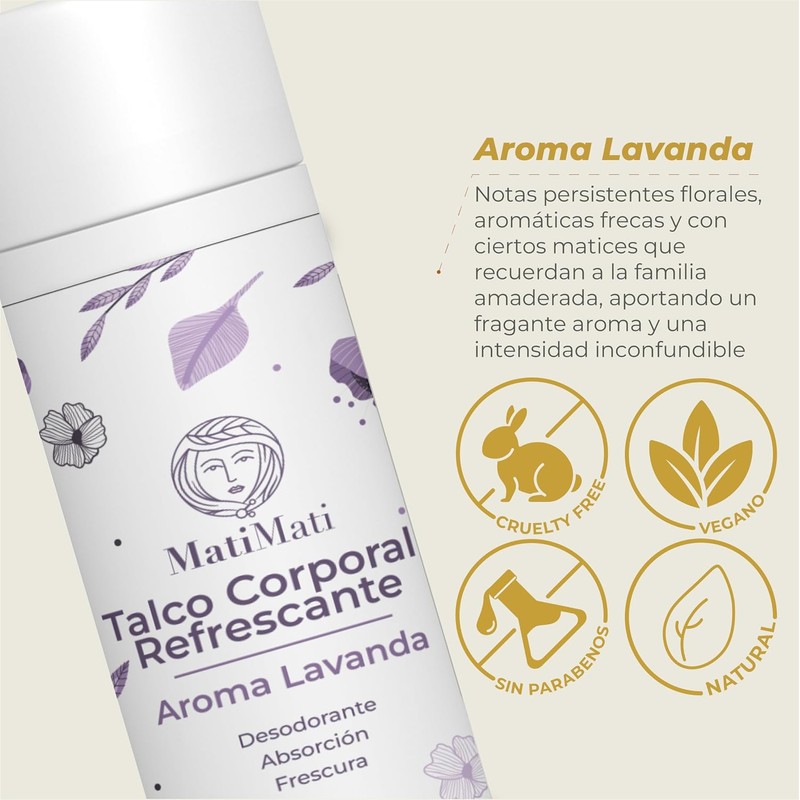 Talco Corporal Refrescante Lavanda MatiMati-Desodorante 100 g