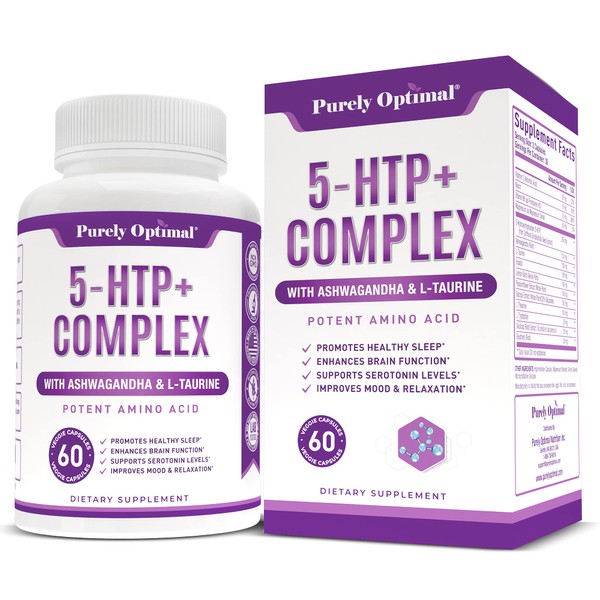 Premium 5-HTP Plus Supplement 250mg Maximum Strength - Sleep Aid, Mood Boost, Promotes Calm & Relaxation, Stress Management Support - Enhanced with Vitamin B6, Gluten Free, Non-GMO, 60 Veggie Caps