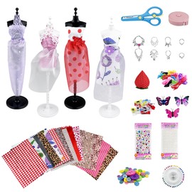 Elsrantor Bastelset Kinder, Basteln Mädchen Nähset, Modedesign Set mit Mannequins, Stoff & Zubehör, DIY Kunst und Bastelset Nähsets, Lernspielzeug für Ideales Geschenke ab 6 7 8 9 10 11 12 Jahren