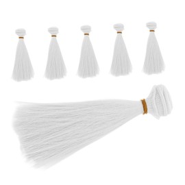 Gatuida 6 Pcs Synthetic Doll Hair Wefts Soft Tangle White Wig for Doll Making Replacement for Crafts High Temperature Resistant Durable DIY Hairpiece