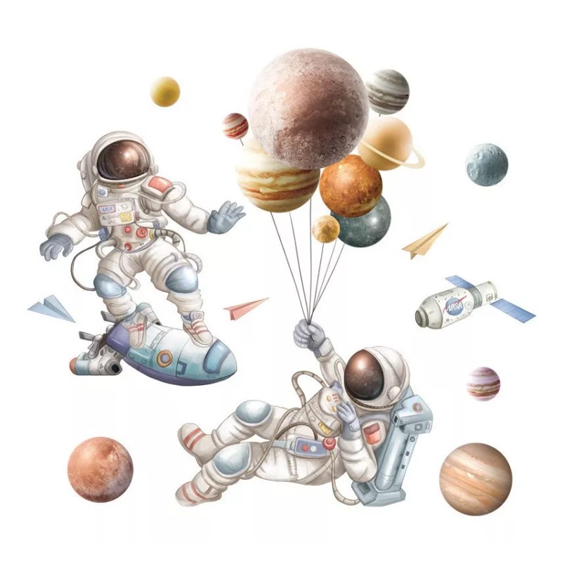 DaraBaby Vinil Decorativo Astronauta Nave Planetas Cuarto Niño Bebé