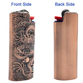 Lucklybestseller Metal Lighter Case Cover Holder Vintage Dragon Engraving for BIC Full Size Lighter J6 (Rose Gold)