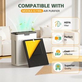 KJ190L Pet Care Washable Filter Compatible with MOOKA KJ190L Air Puri-fier, 3 Stage Filtration HEPA Filter for Pollen Smoke Pet Hair Dust, Special for Odor Dander, 2 Pack
