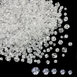 Xinhongo 1700pcs Clear Bicone Crystal Beads 2mm 3mm 4mm 5mm 6mm Crystal Glass Beads Bulk Faceted Bicone Crystal Glass Beads for Necklace Bracelet Earrings DIY Jewelry Crafts Making Supplies