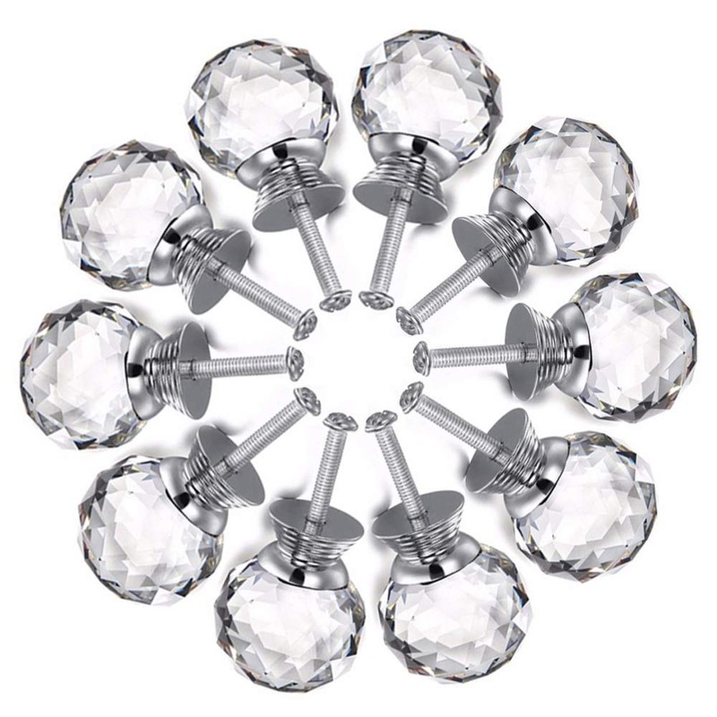 4pcs Crystal Knobs, 40mm Door Knobs Diamond Shape Design Crystal
