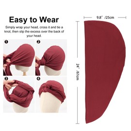 DRESHOW Hair Wrap for Women Ribbed Soft Turban Stretch Jersey Headscarf Breathable Lightweight Turban Plain, 2 Pcs 87-T06