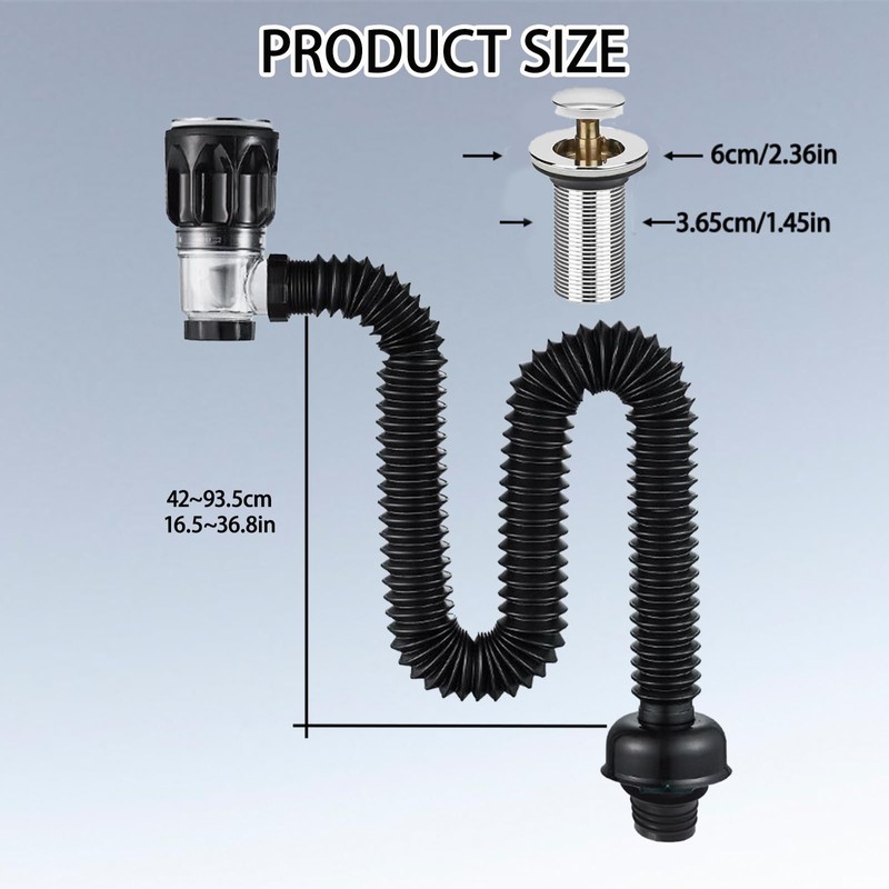 Sink Drain with Flexible Drain Hose, Odour-Proof and Leak-Proof Drain