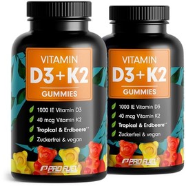 Vitamin D3 + K2 Gummies 120x with 1000 IU Vitamin D3 + 40 mcg Vitamin K2 - Optimal High Dose - 100% Sugar-Free and Vegan - Laboratory Tested with Certificate - Supply for 4 Months