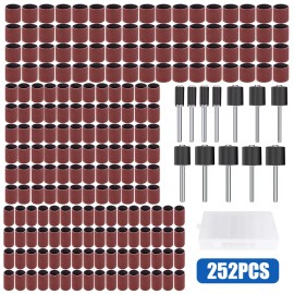 XCAN 252Pcs Sanding Drum Kit Nail Drill Bits w/Box 80Grit with Mandrel For Dremel
