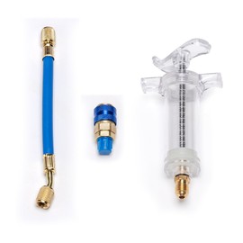 Oil and Dye Injectors Kit Hand Push 30ml/1 Oz AC Compressor Manual Oil Dye Injector with 1/4 SAE Quick Coupler Car AC Compressor Tool