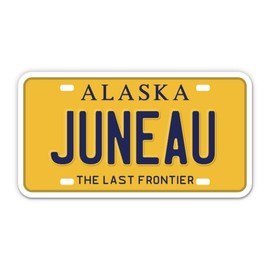 Squiddy Juneau Alaska State License Plate Style - Vinyl Sticker Decal for Phone, Laptop, Water Bottle (3.5" Wide)