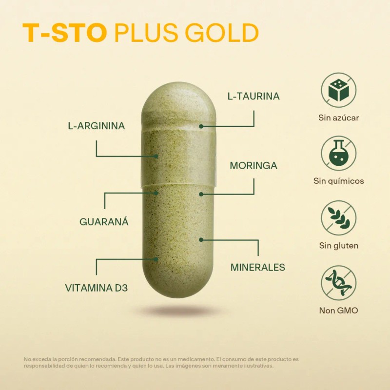 Testo Plus Gold 60 Capsulas 500mg Suplemento Vitalbotanics Sabor Sin