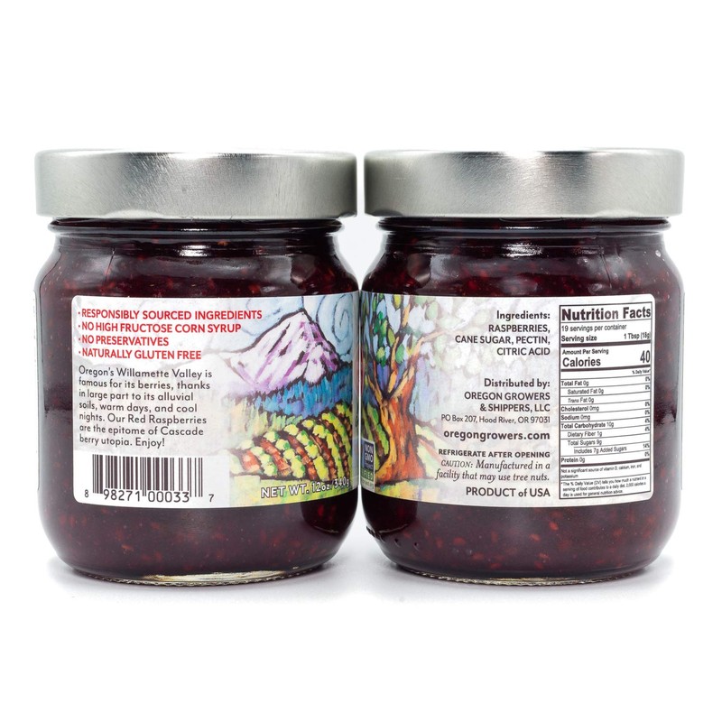 Oregon Growers, Red Raspberry, Non-GMO, Natural Fruit Spread, 12 Ounce
