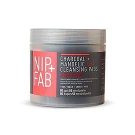 Nip+Fab Charcoal and Mandelic Acid Fix Daily Cleansing Face Pad with Witch Hazel and Lotus Flower Extract for Refining Minimizing Pores Oil Control, 60 Count