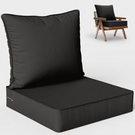 Kimunuk Outdoor Seat Cushion Set 24 L X 24 W X 5 H Inch Waterproof & Fade Resistant Patio Furniture Cushions with Removable Cover with Non-Slip Pads and Straps for Sofa Chairs, Chairs