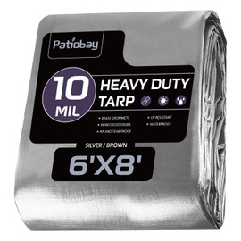 Patiobay Tarp 6x8 Feet, 10 Mil Waterproof Tarps Heavy Duty with Grommets Every 23.6", Thick Plastic Tarp, UV Resistant Tear&Fade Resistant, Reinforced Edges for Outdoor Pool Camp Tent