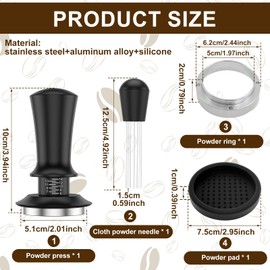 Coffee Tamper Set 51mm Espresso Accessories Kit, Stainless Steel Spring Loaded Calibrated Adjustable Fits Espresso Coffee Machines and 51 mm Portafilters