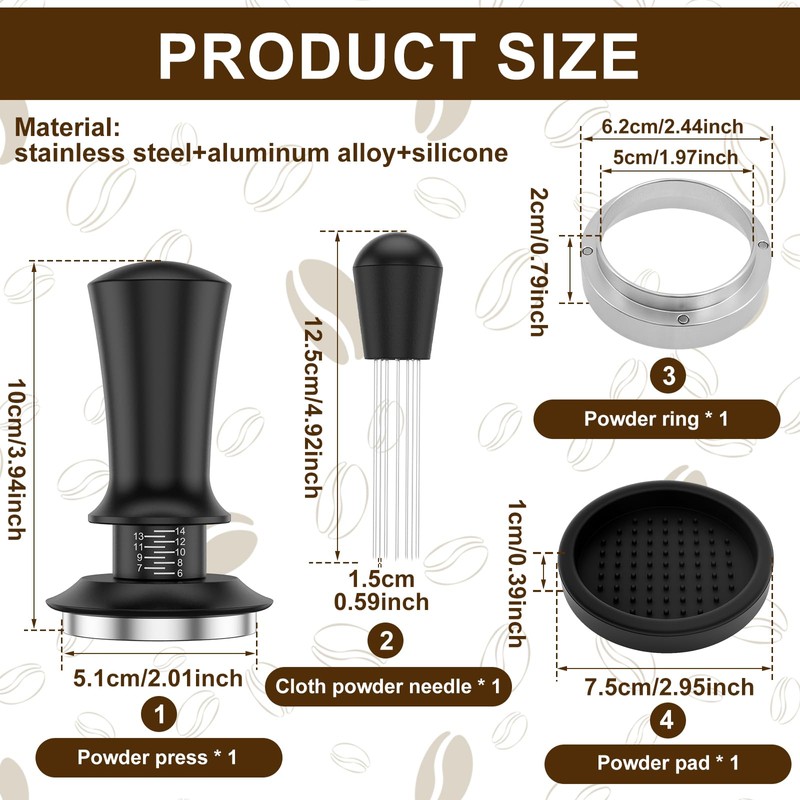 Coffee Tamper Set 51mm Espresso Accessories Kit, Stainless Steel Spring