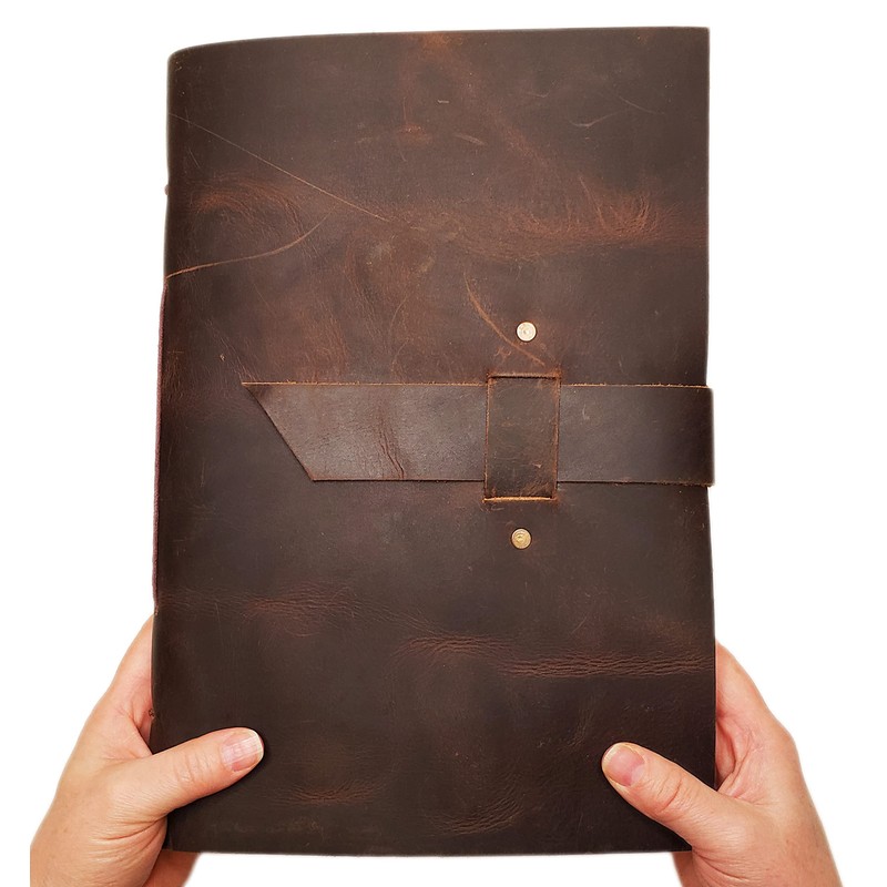 Large Vintage Leather Photo Album with Buckle Closure - Scrapbook