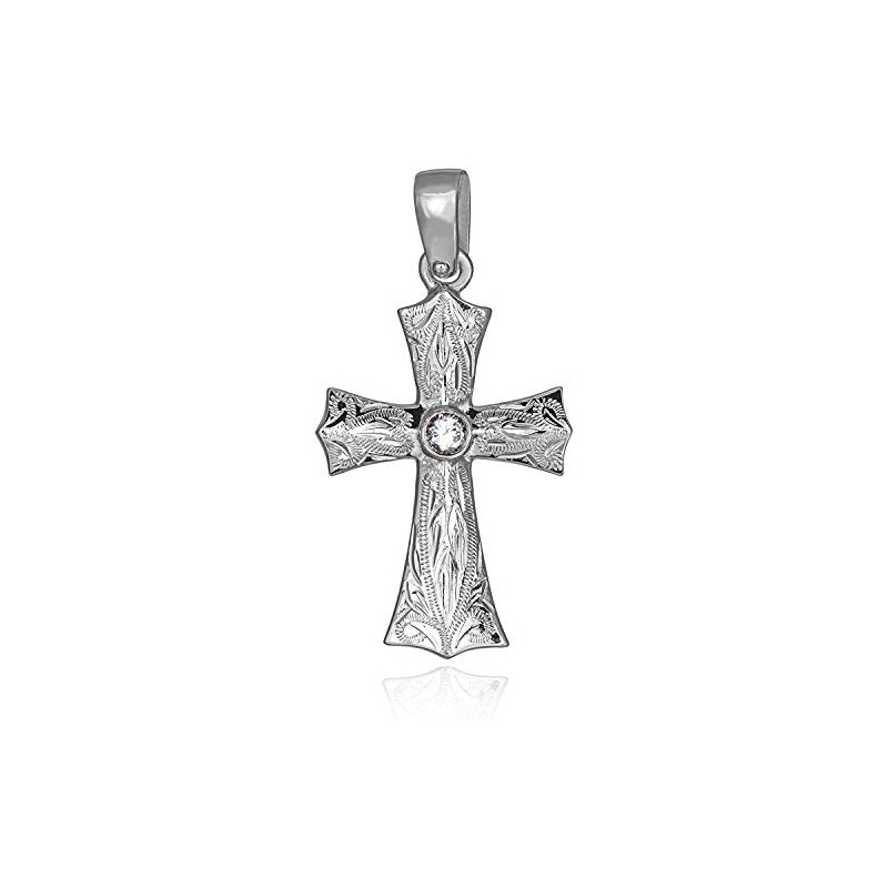 Leilani Hawaiian Jewelry Cross Scroll Engraved Pendant Necklace, Men's, Silver