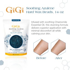 GiGi Soothing Azulene Hard Wax Beads, Gentle Formula for Sensitive Skin, No Strips Needed for Full Body & Face Waxing, 32 oz, 1-pack