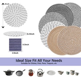 Smunijon 8 Inches Trivets for Hot Dishes Set of 8 Hot Pads for Plate Round Trivets for Hot Pots and Pans for Countertops and Table Cotton Hot Plate Mat for Kitchen